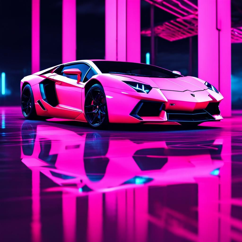 Lamborghini Aventador in Synthwave Neon Style