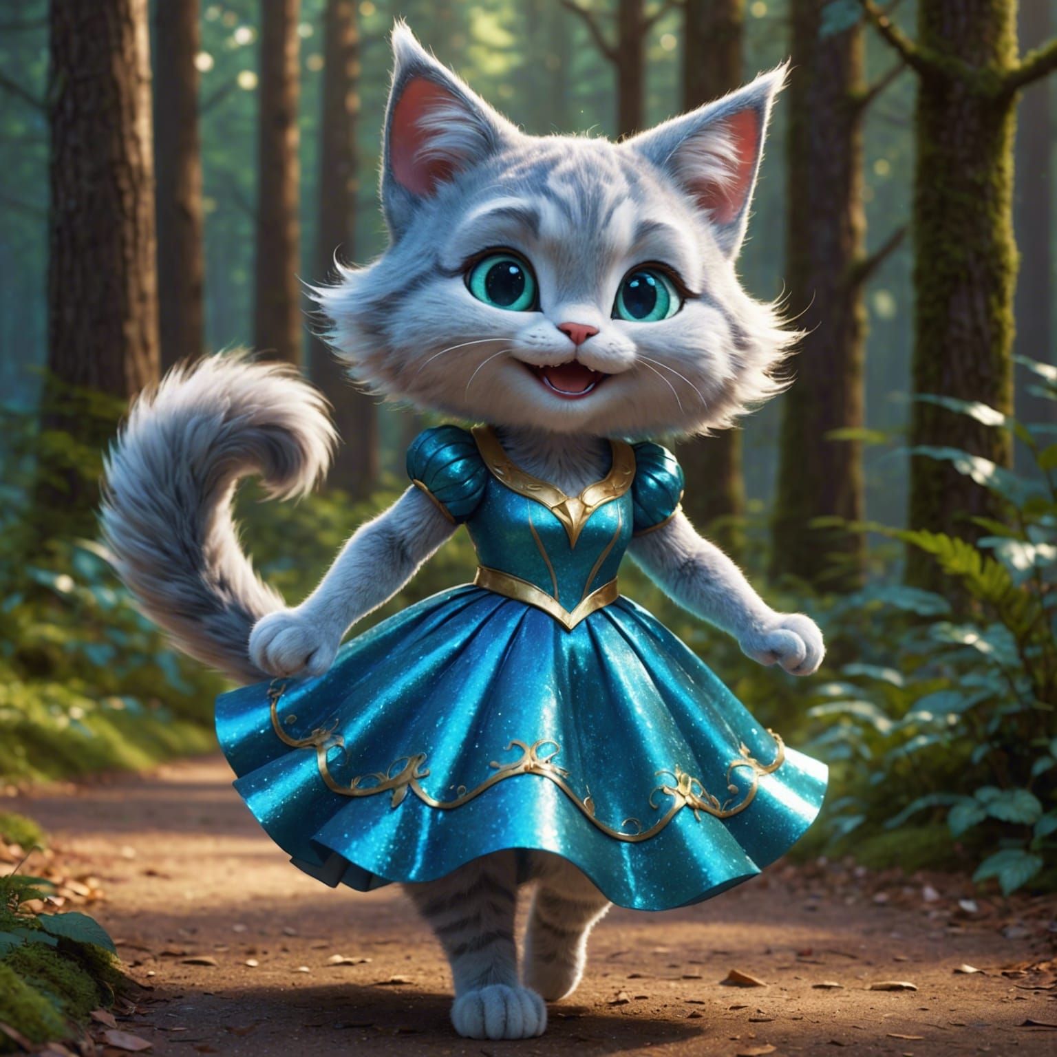 Beautiful Cat Girl in Enchanted Forest, 3D Art