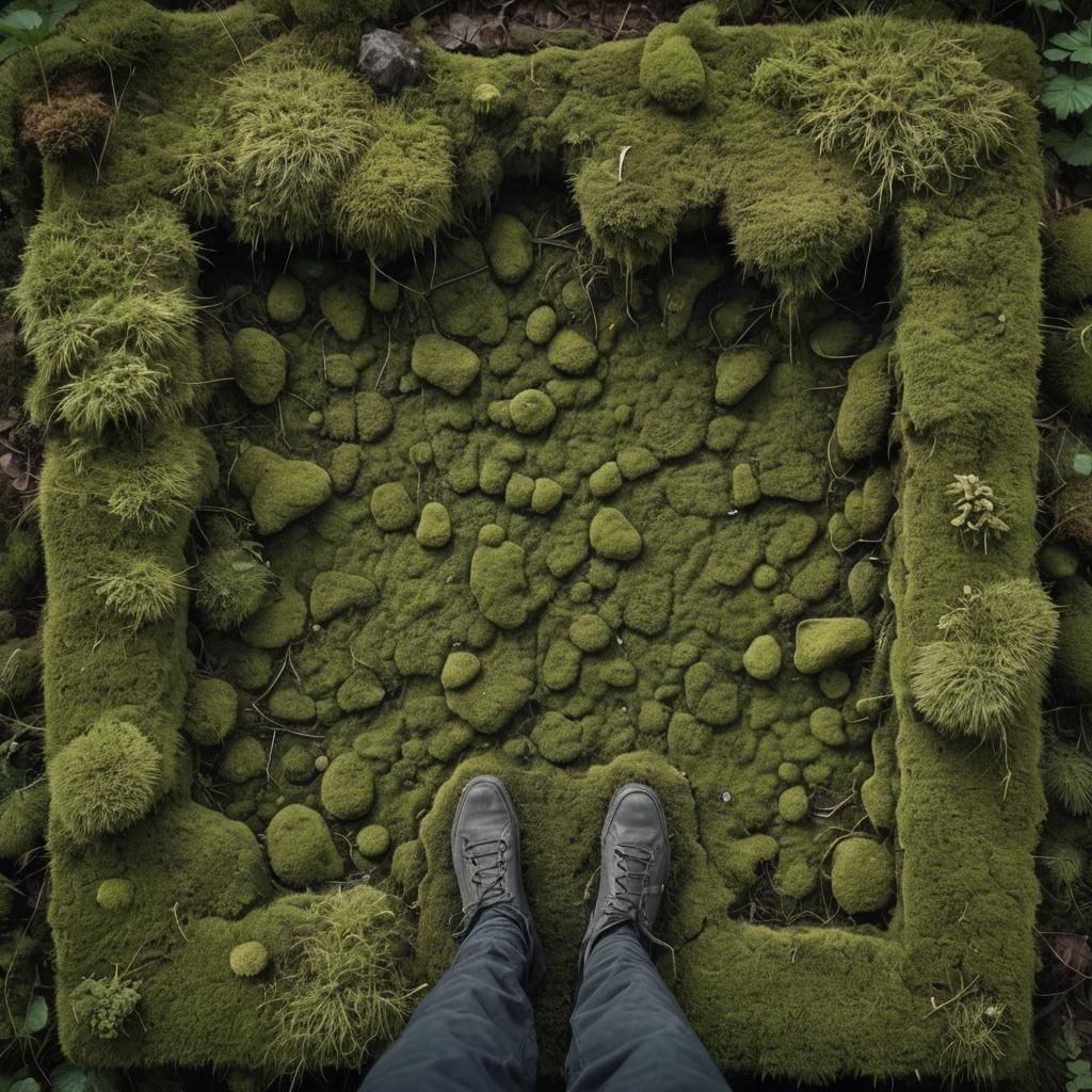 Moss Legs in Dystopian City Square: Hyperrealistic