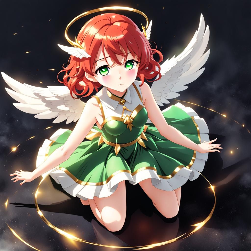 Anime Angel Girl in Golden Dress