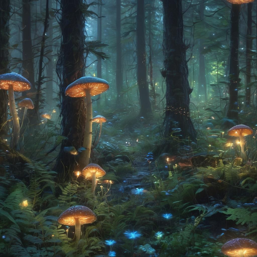 Enchanting Bioluminescent Forest Scene in Dreamlike Quality