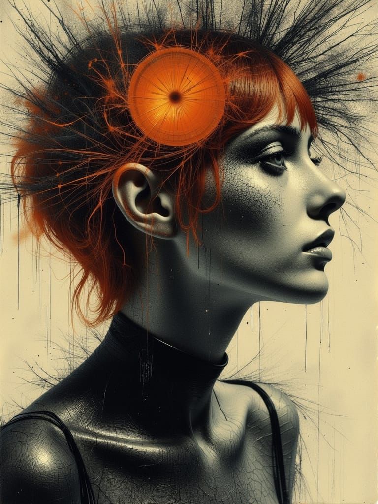 Melancholic Woman in Surreal Abstract Portrait