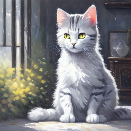 Whimsical Warrior Cat in Vibrant Oil Painting