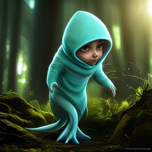 Bioluminescent Alien Angel Creature in Prehistoric Forest