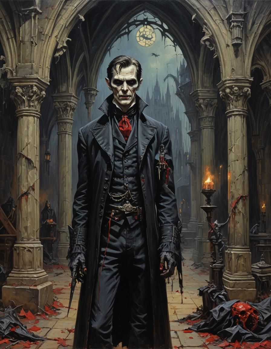 Gothic Vampire Horror in Oil Painting Style