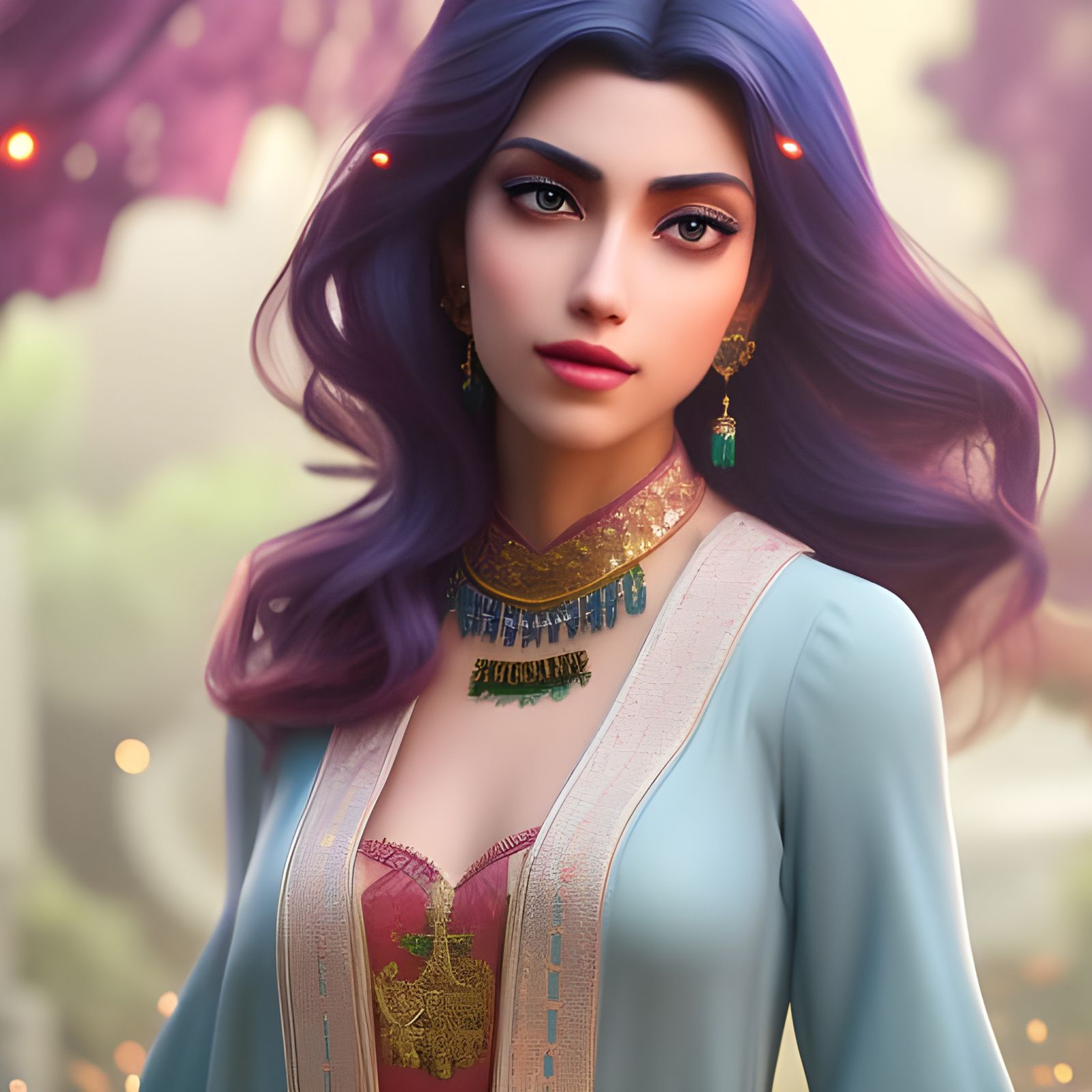 Psychedelic Anime Portrait of Woman in Pakistani Clothing