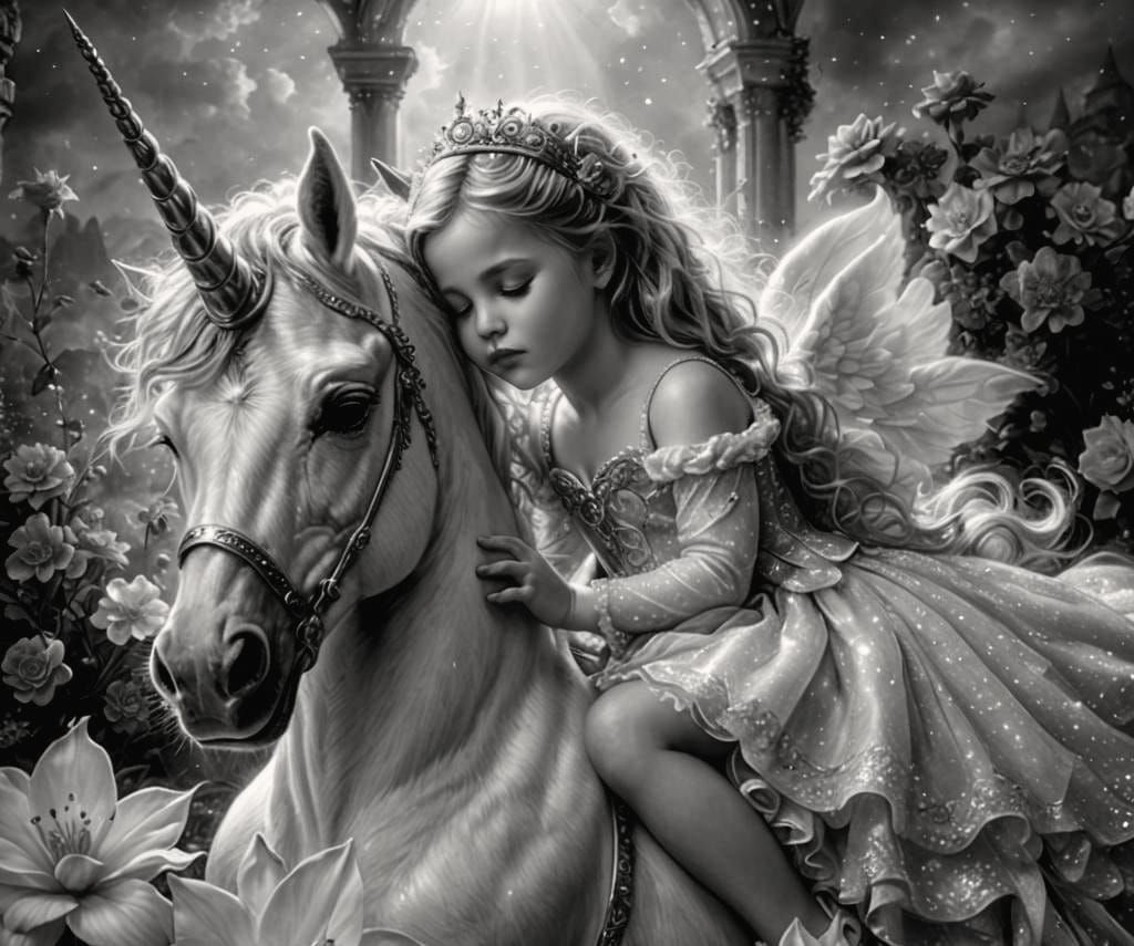 Baby Princess and Magical Unicorn: Hyperrealistic Fantasy