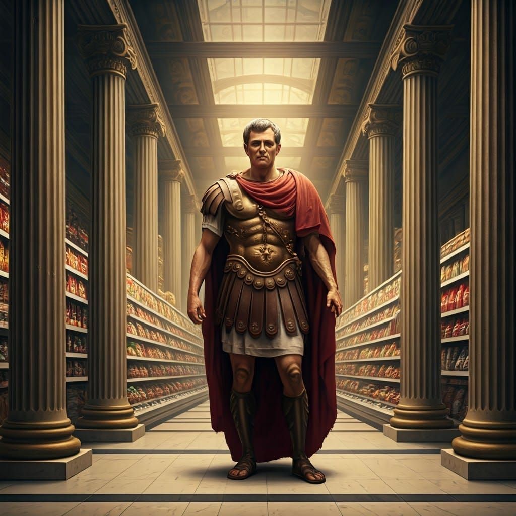 Caesar's Supermarket Triumph: Fantasy Concept Art
