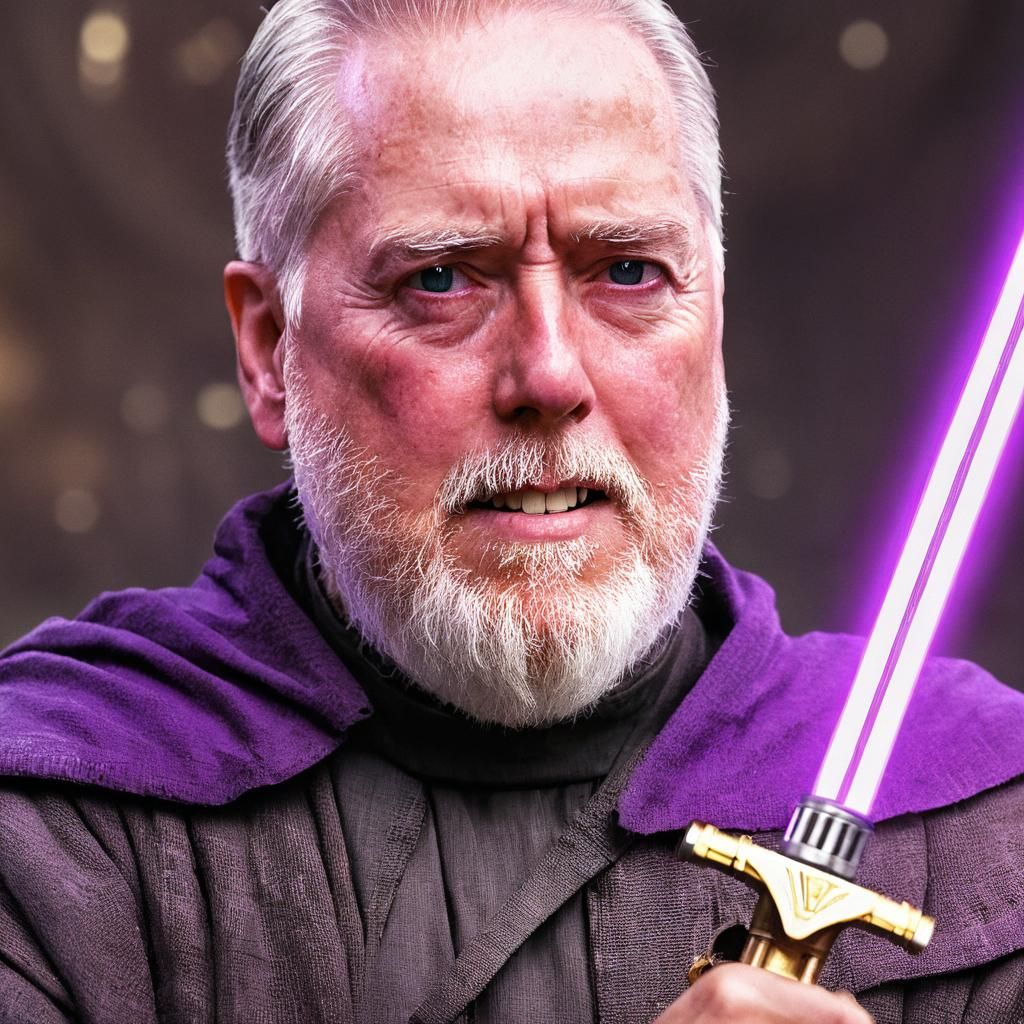 Jedi Knight Portrait with Purple Lightsaber in Digital Art