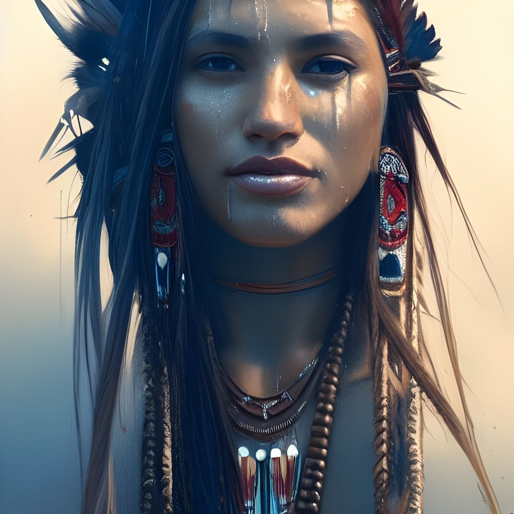 Dripping Wet Native American Woman Portrait