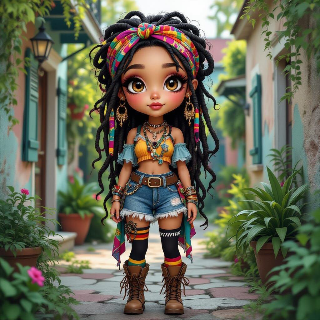 Whimsical Boho Woman in New Orleans Courtyard Digital Art