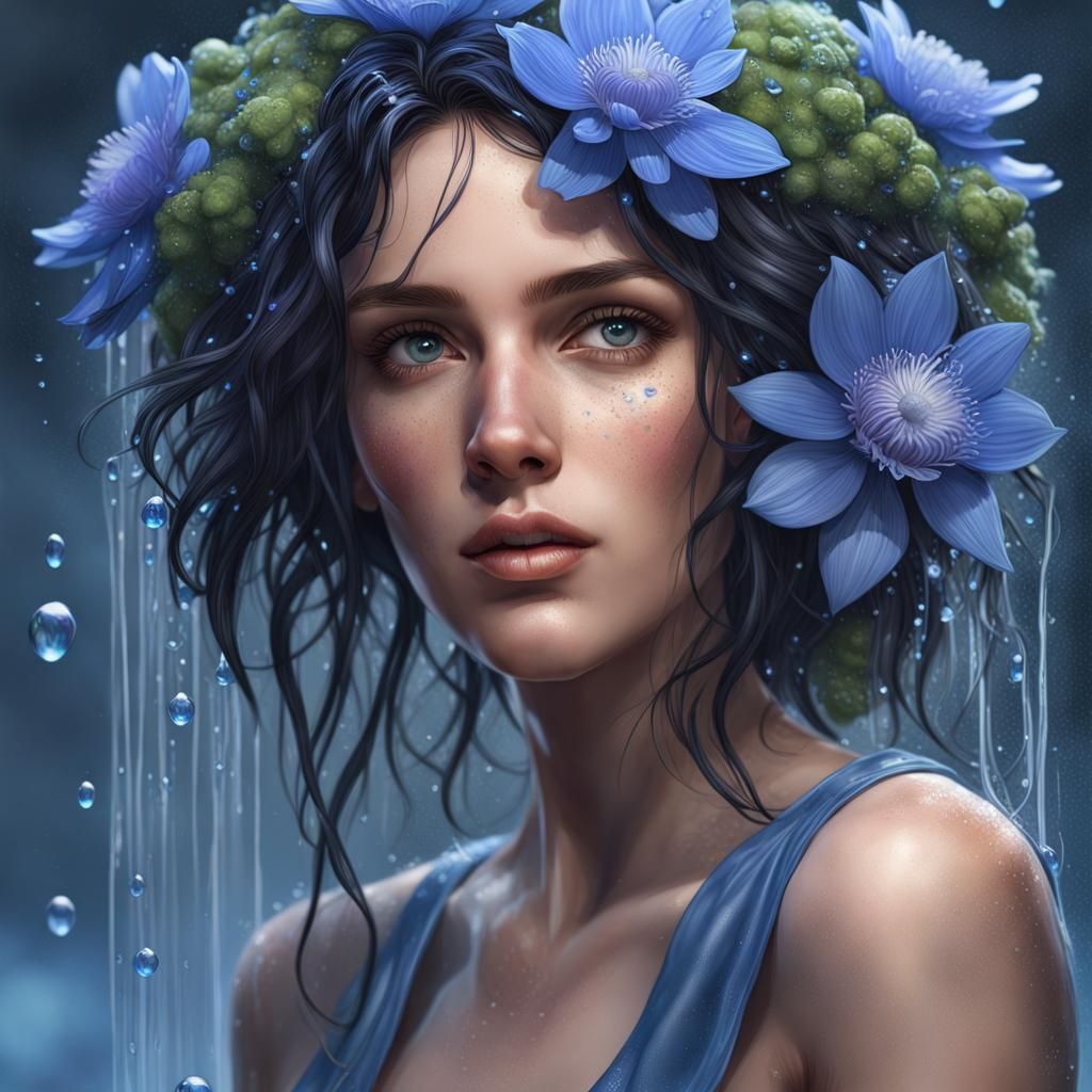 Woman with Anemones in Hyperdetailed Digital Art