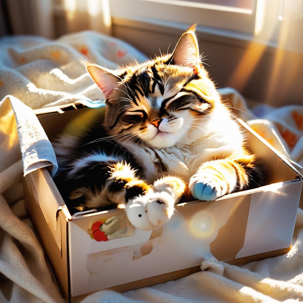 Sleeping Kitten Bathed in Heavenly Sunshine