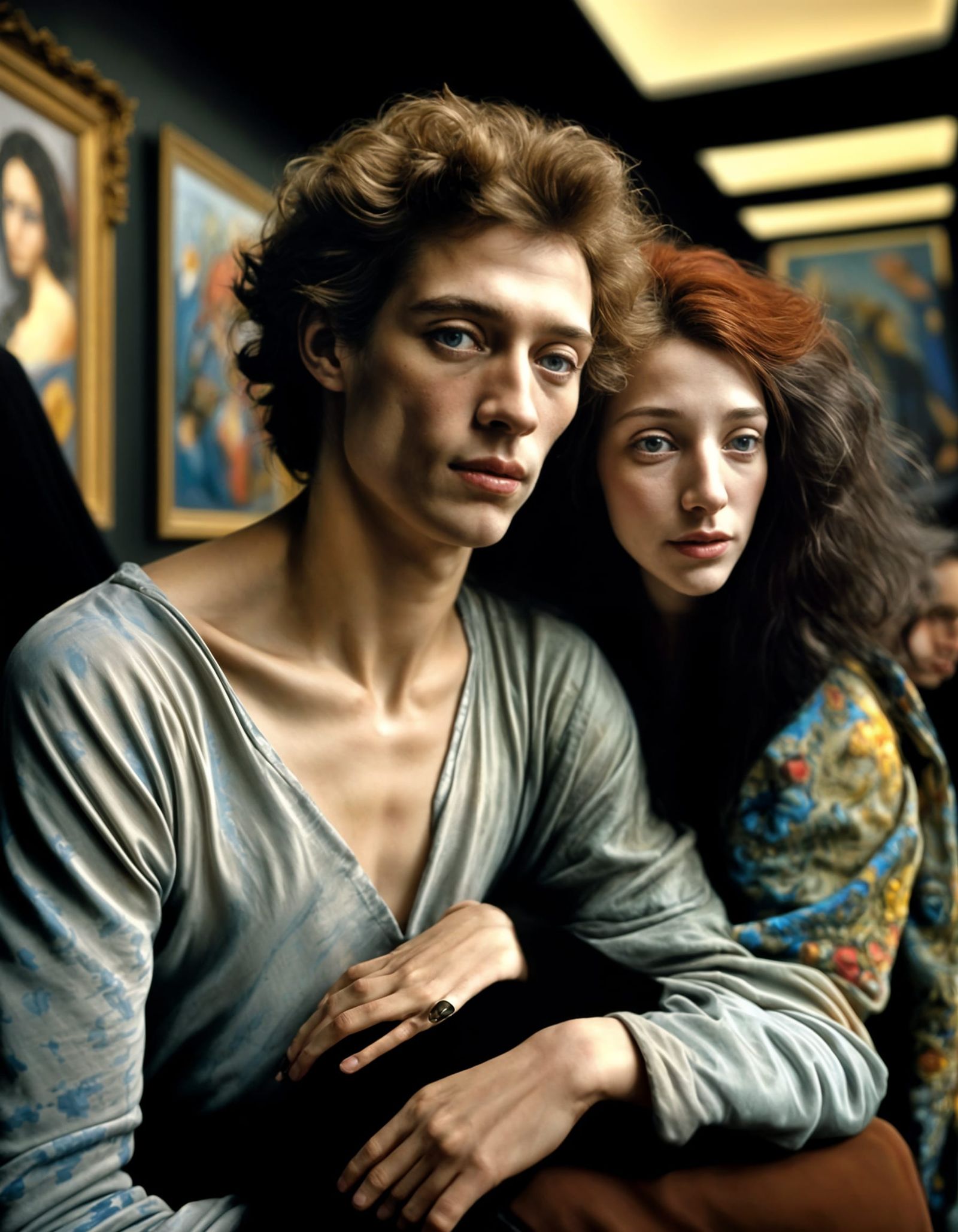 Happy Couple in Art Museum, Polychromatic Photograph