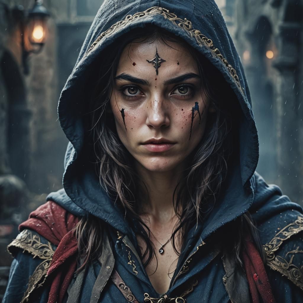 Medieval Female Rogue Portrait in Dark Fantasy Style