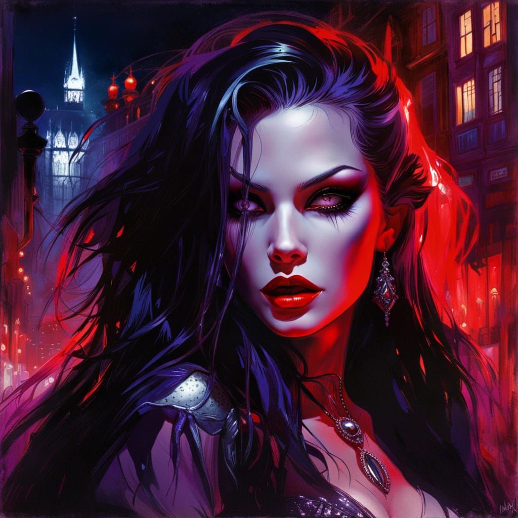 Gothic Vampire Pin-Up in Neon Stockholm by Vallejo