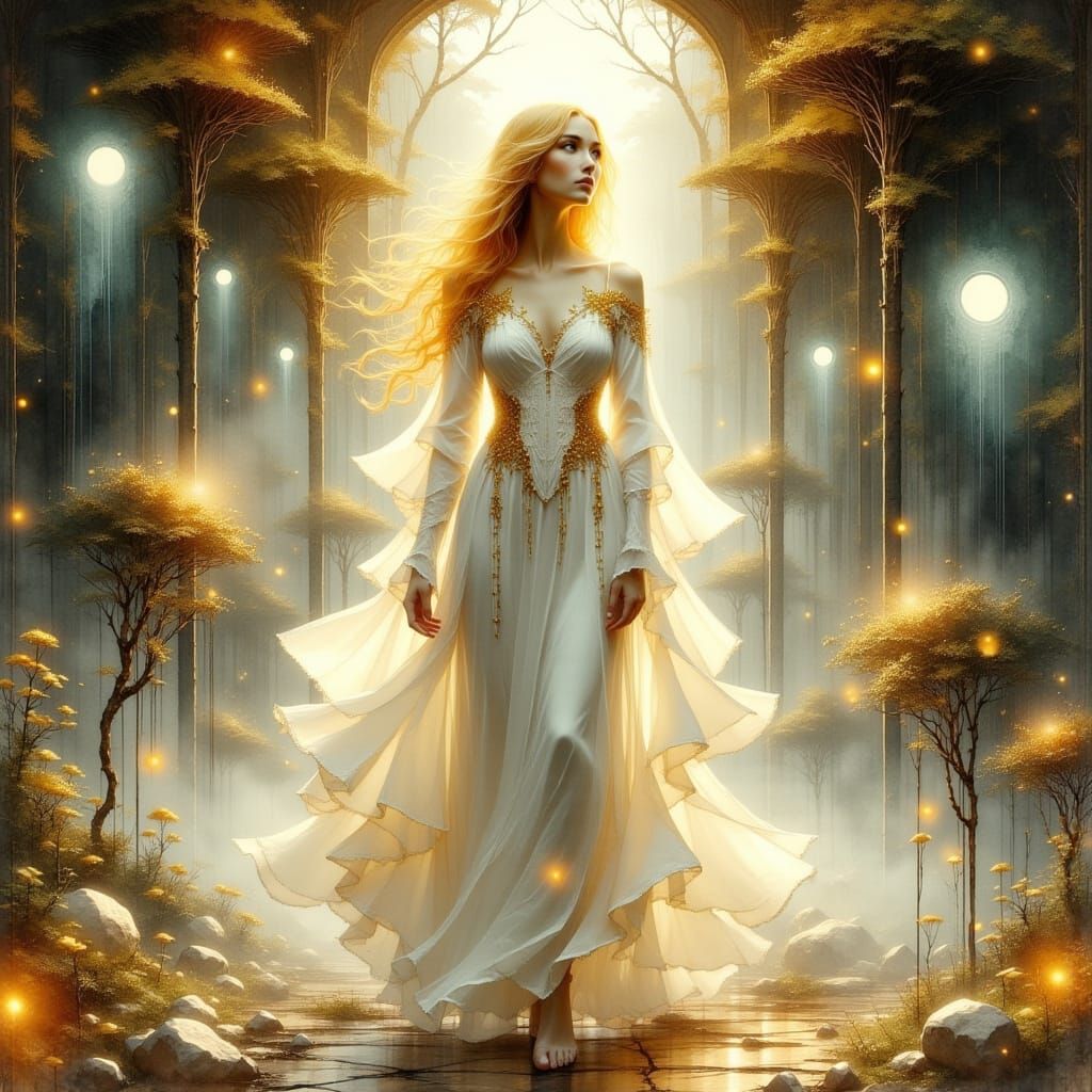 Mystical Blonde Woman in Surrealist Digital Art