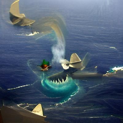 an air force squadron attacking a raging megalodon