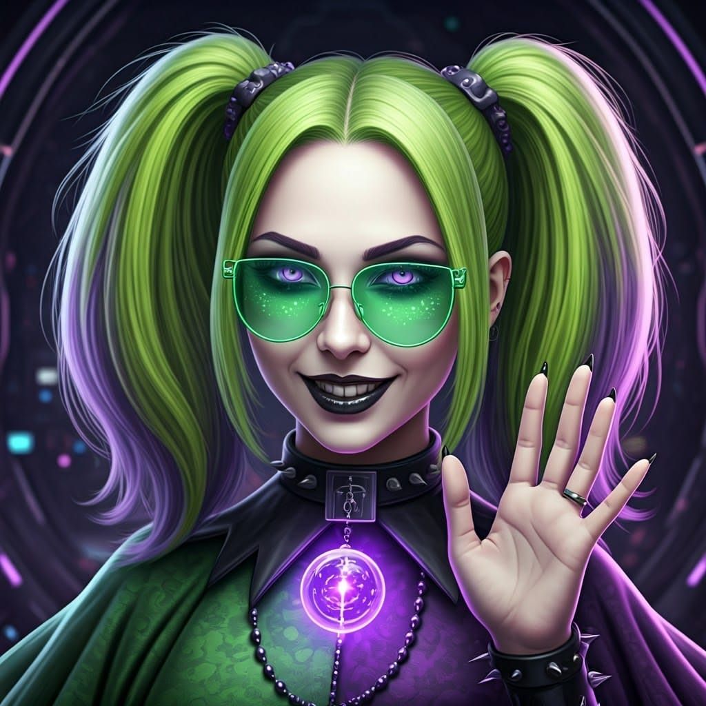 Goth Superstar Waves Hello in Vibrant, Hyperdetailed Scene