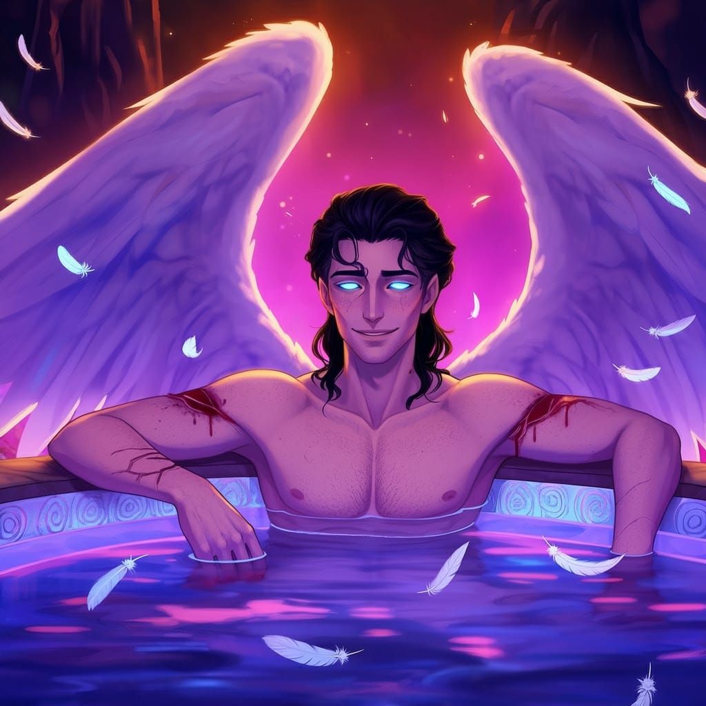 Redeemed Angel in Healing Hot Tub, Neon Dreamscape