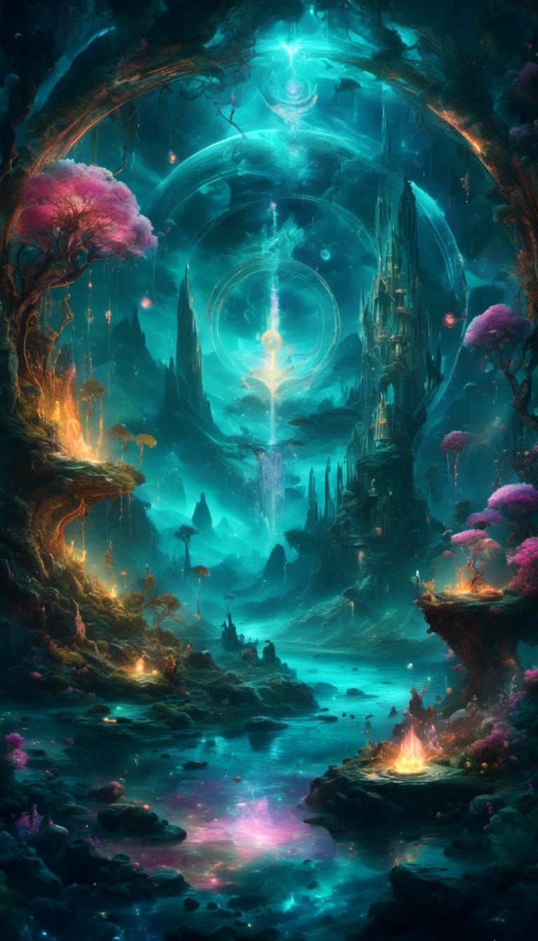 Dreamy Cosmic Landscape with Magical Elemental Vortexes and ...