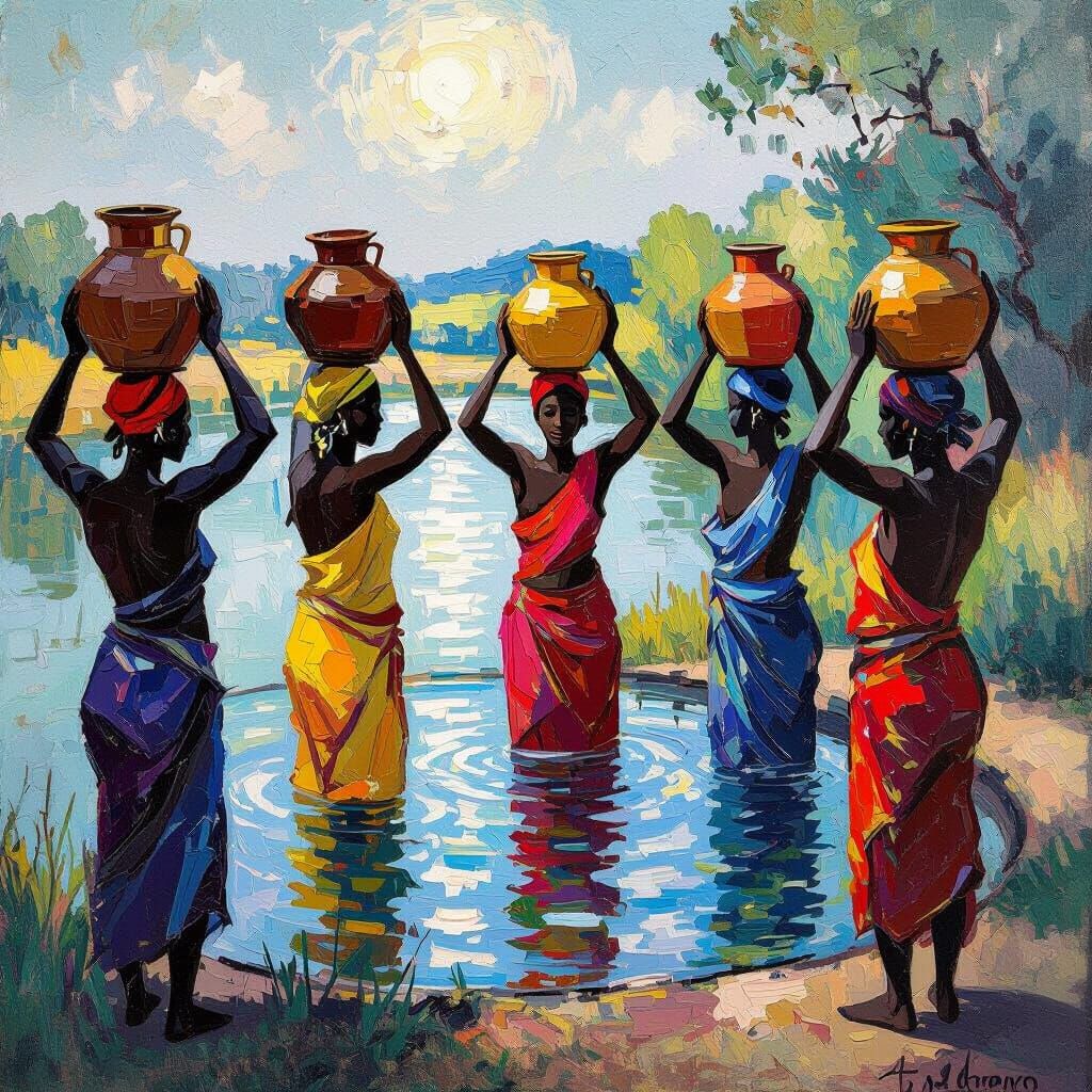 Figures with Water Pots in Neo-Impressionist Style
