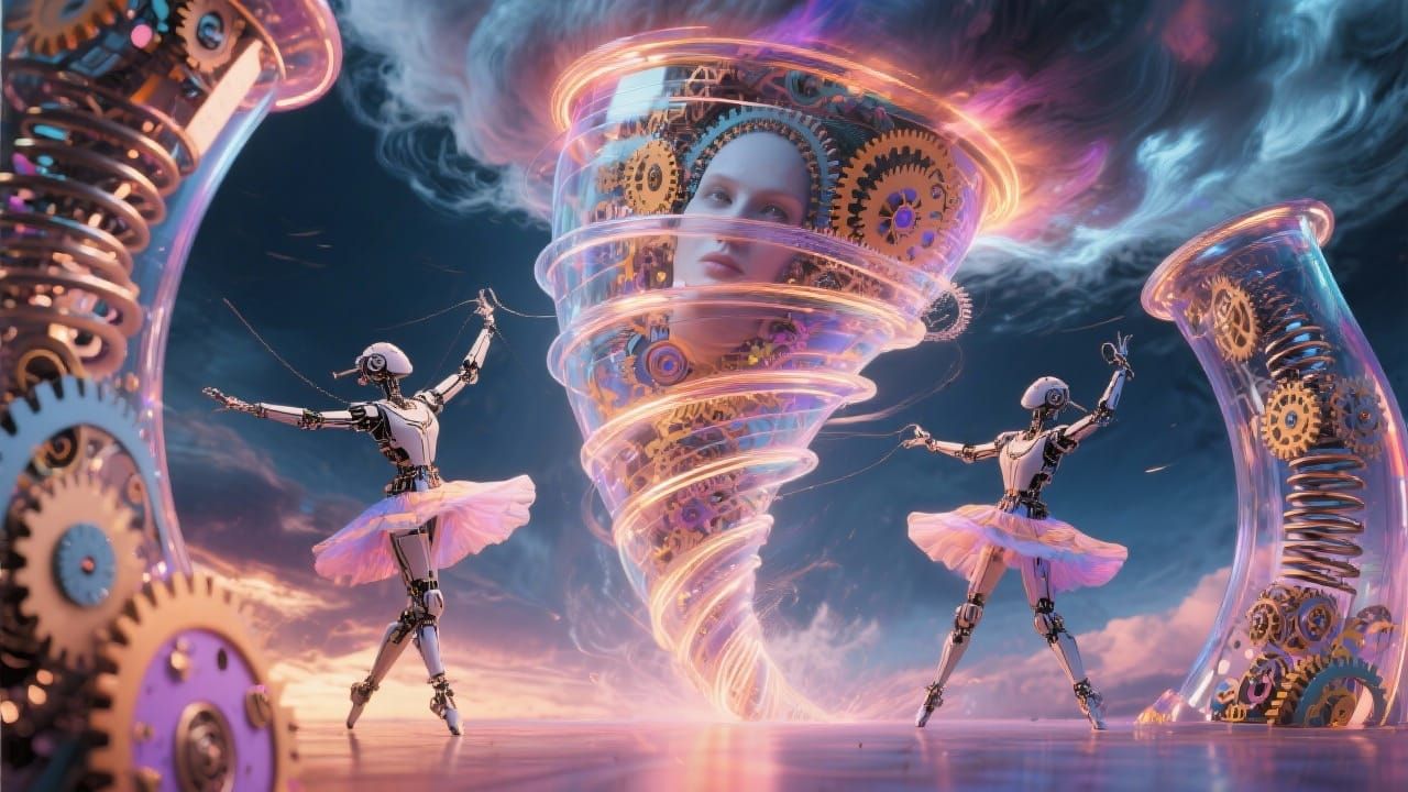 Clockwork Tornado Ballet: Dancers Control Gear Storm