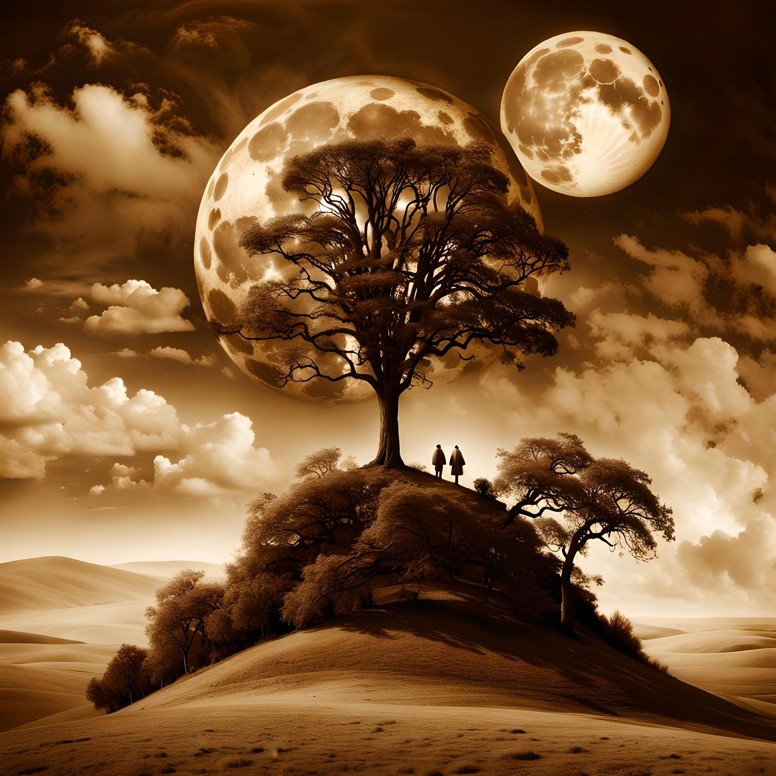 Sepia Surreal Art: Vintage Dreamlike Illusion