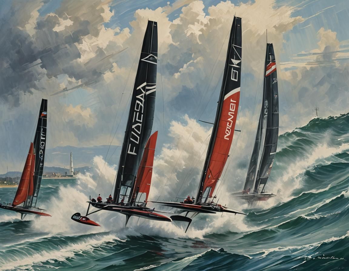 America's Cup Hydrofoil Speed Trial: Impasto Action Painting