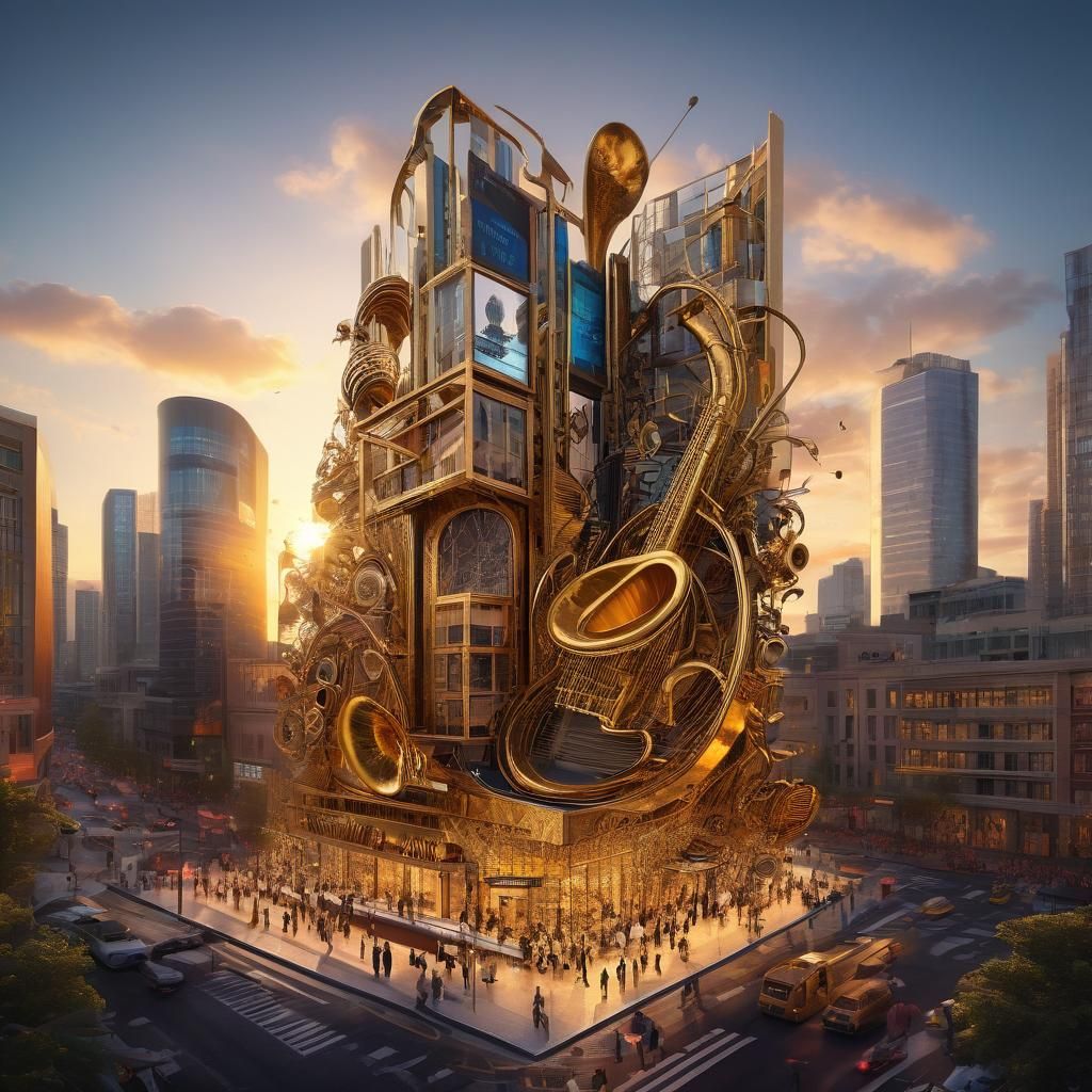 Orchestral Cityscape: Architectural Masterpiece in Golden Ho...