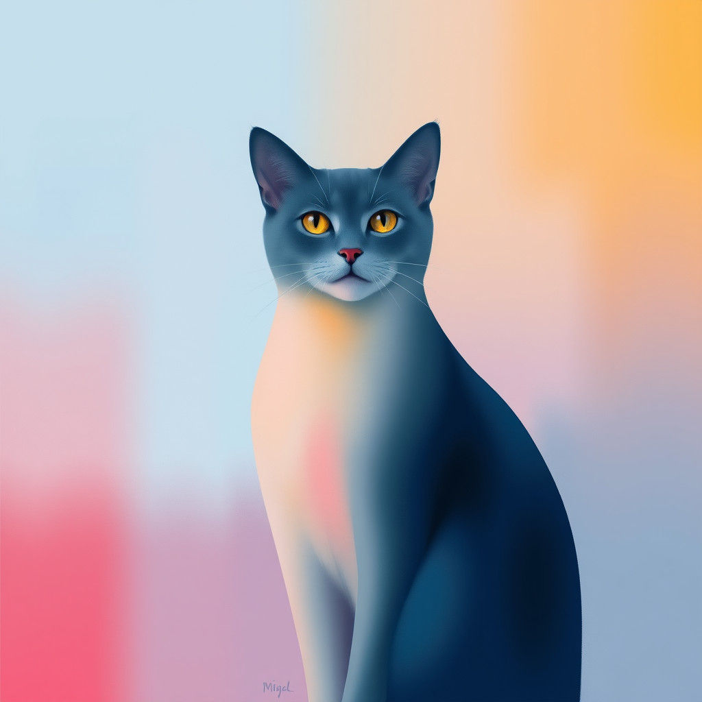 Abstract Geometric Cat in Misty Mondrian Style