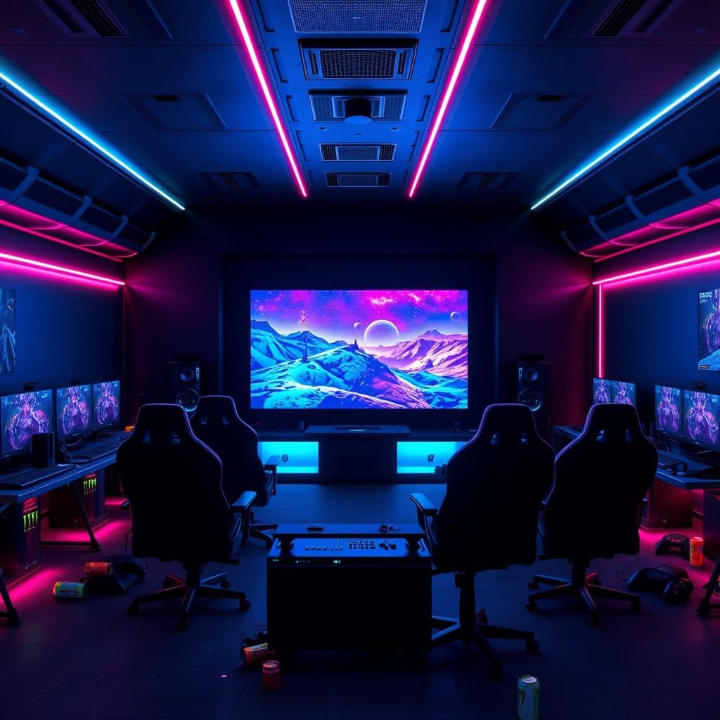 Cyberpunk Gaming Lair with Futuristic Neon Accents