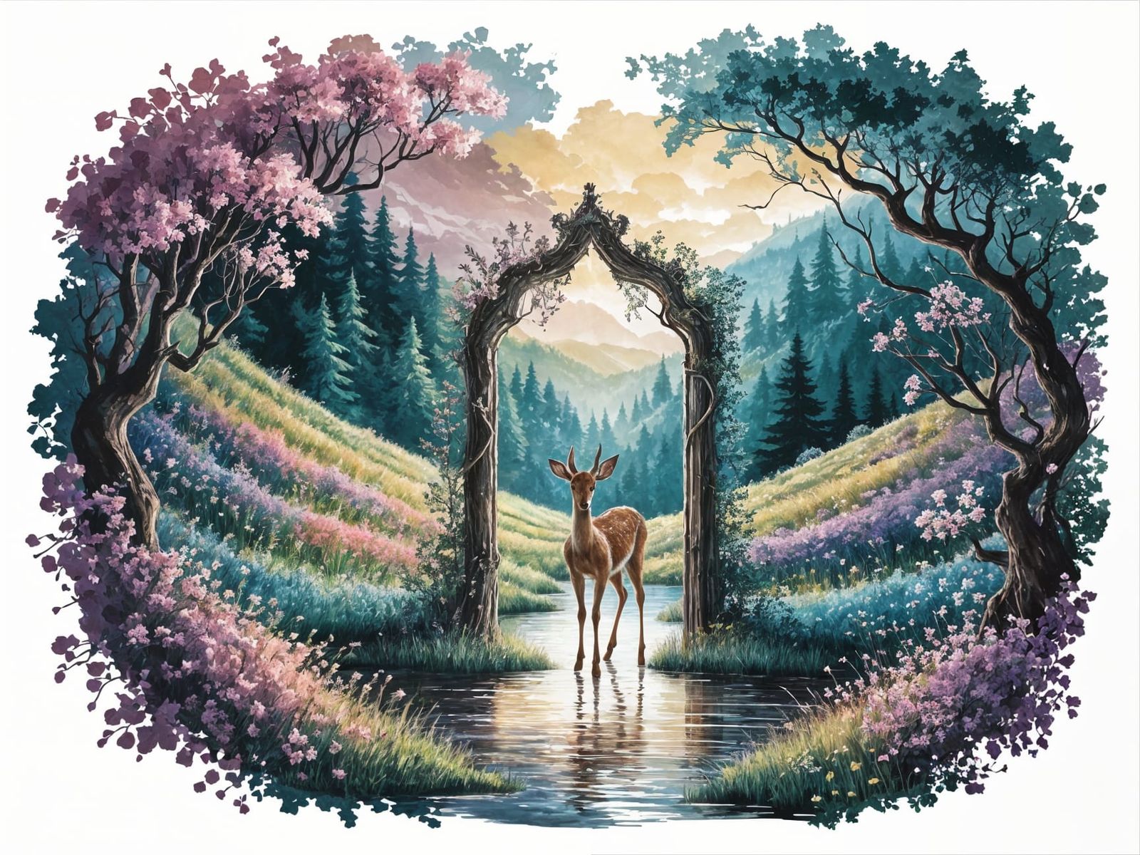 Mystical Forest Portal Painting in Vibrant Countryside