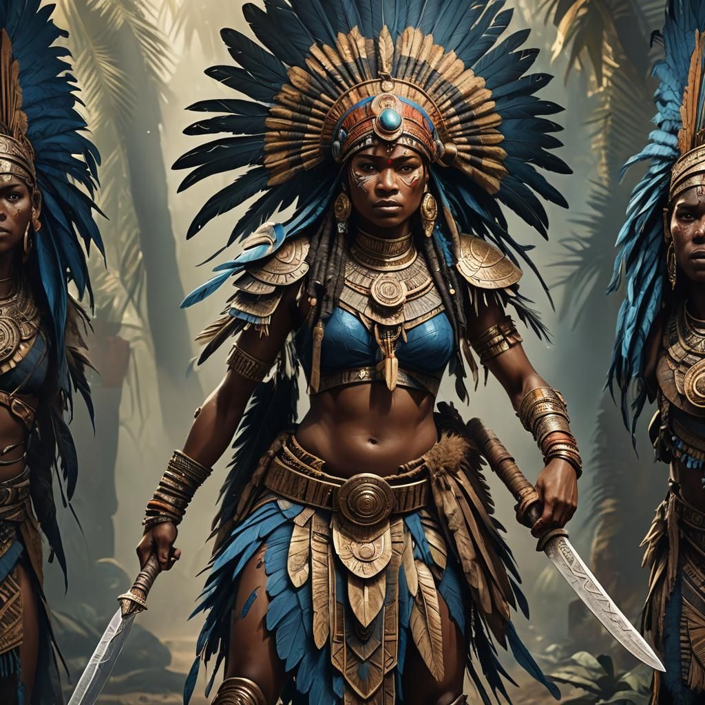 Epic African Amazonian Warrior Woman in Fantasy Art