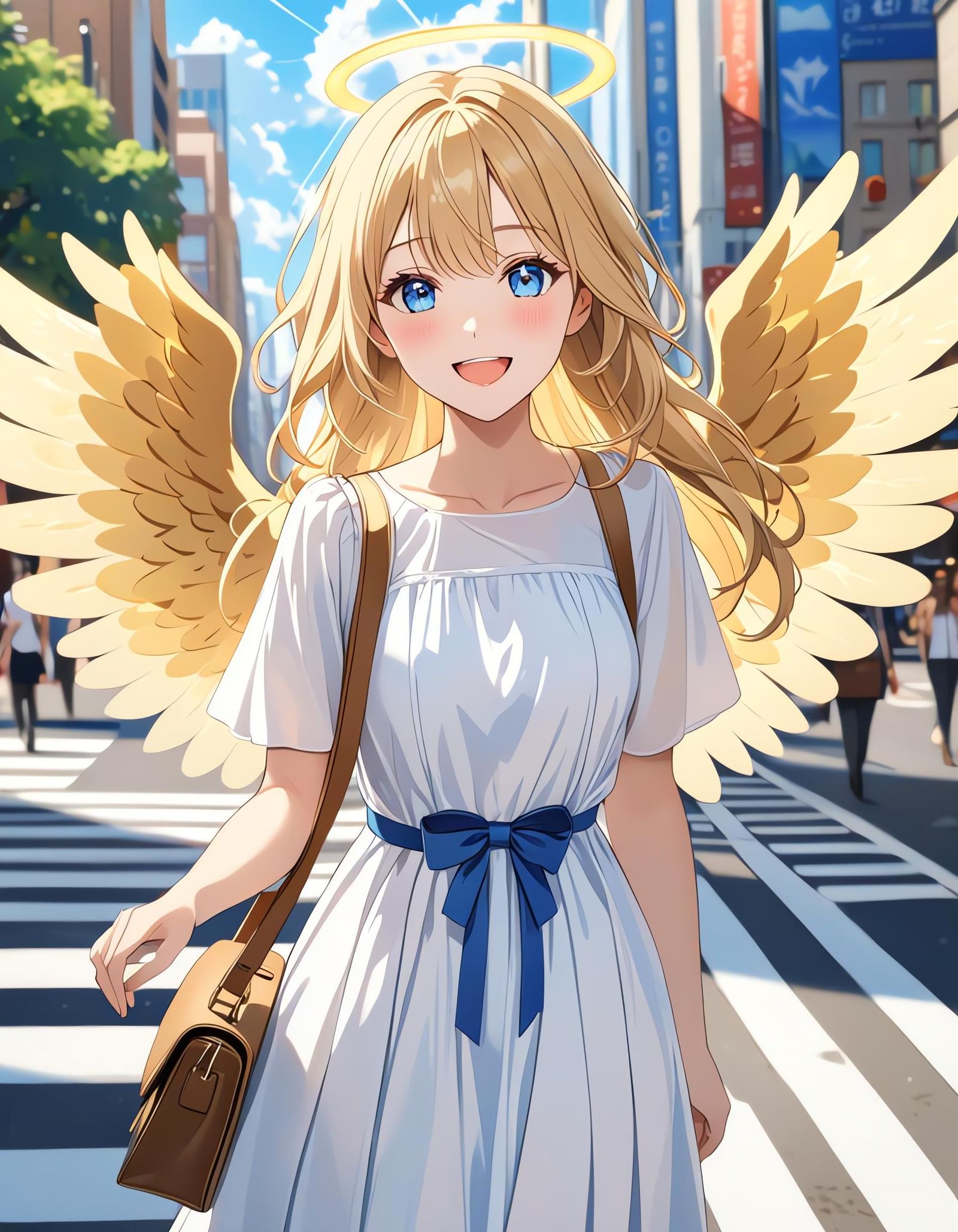 Smiling Angel with Blonde Hair and Wings