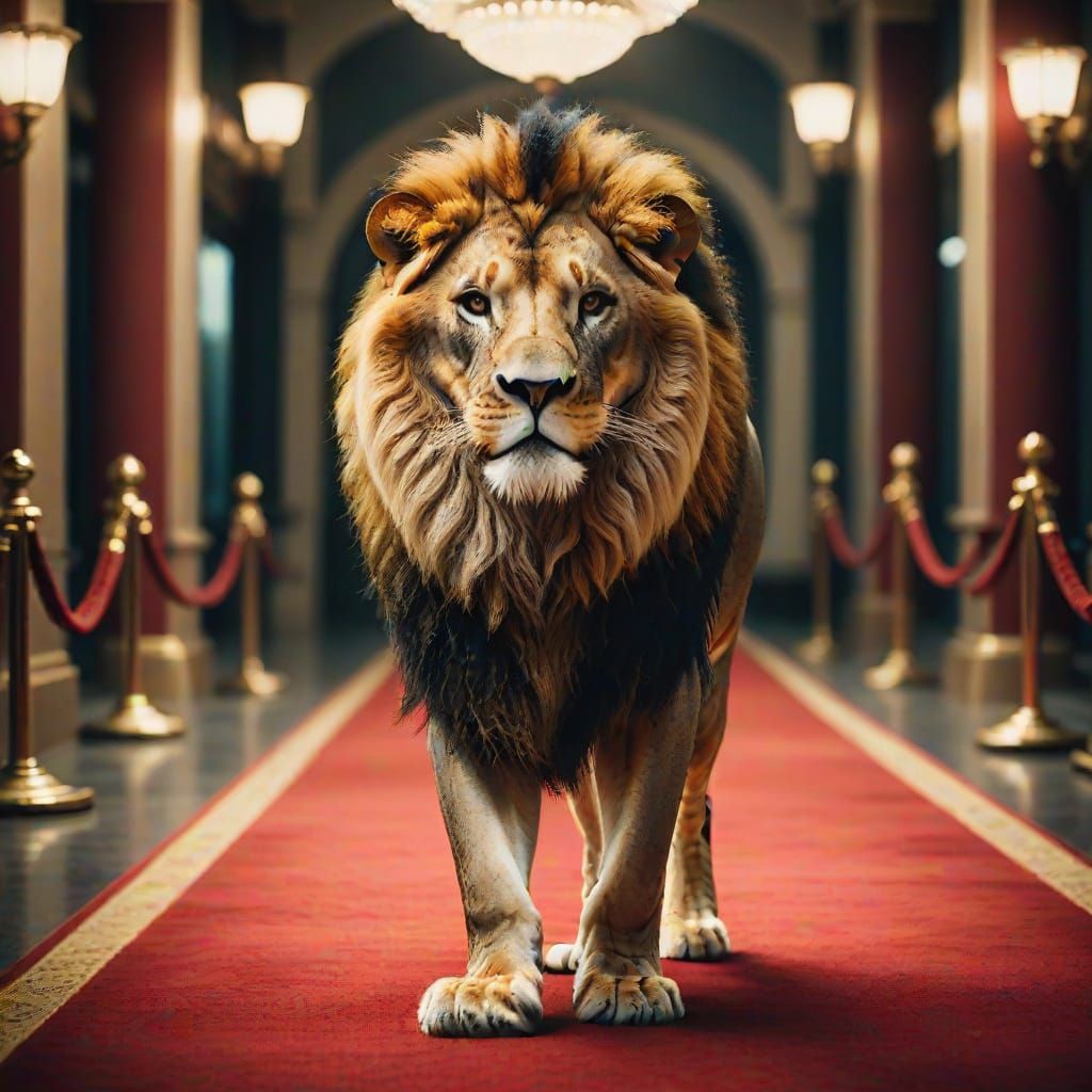 Majestic Lion Walks on Red Carpet in Cinematic Glory