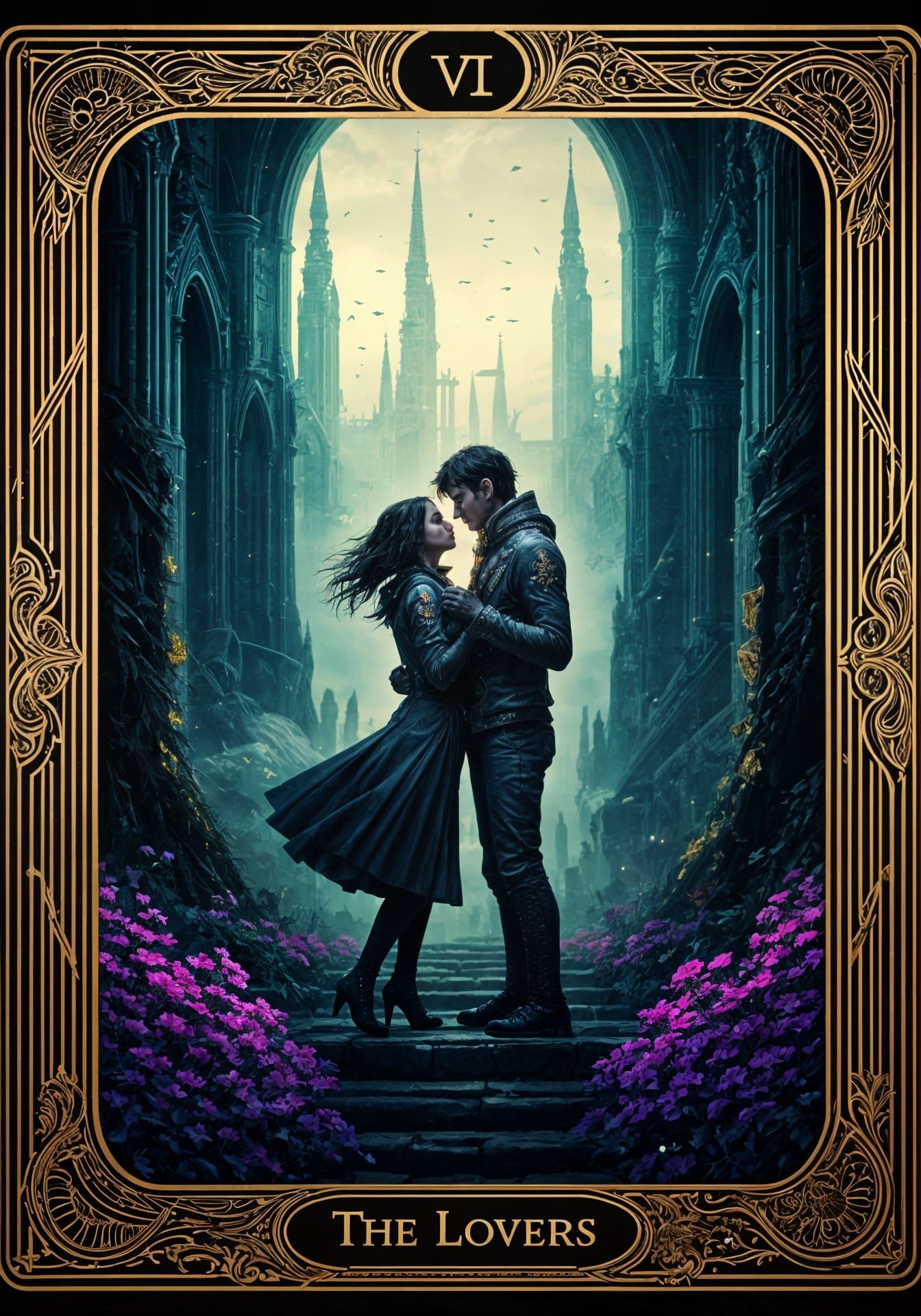 Cyberpunk Lovers Tarot Card