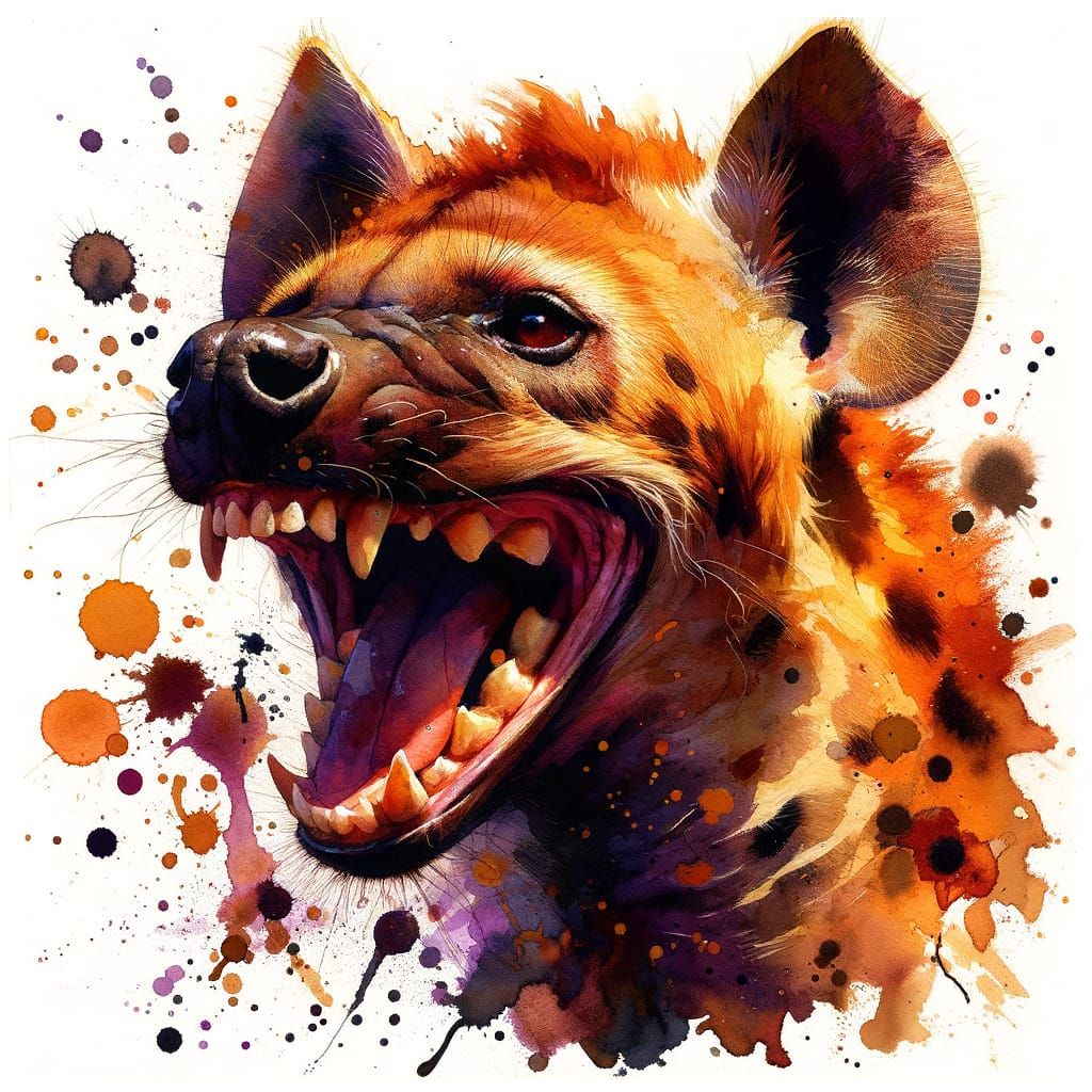 Laughing Hyena in Vivid Watercolor Illustration