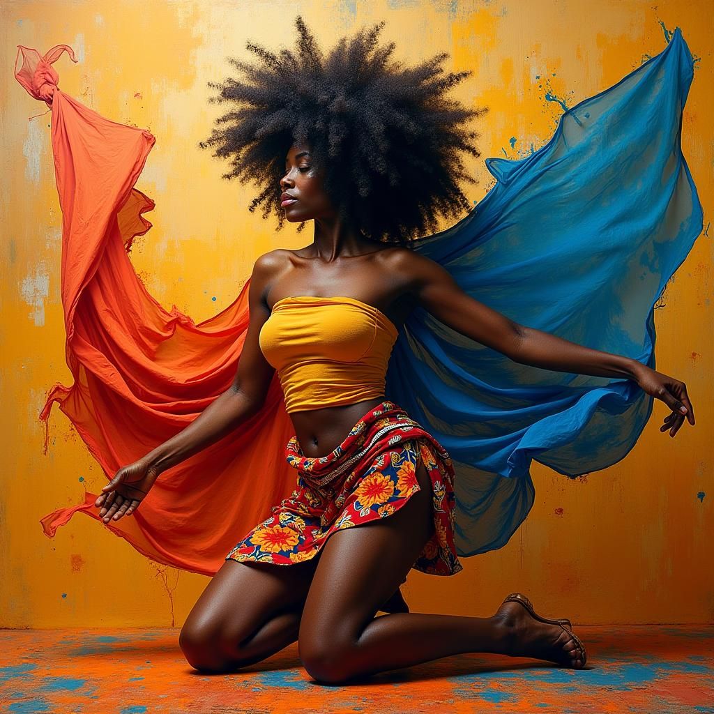 Woman in Afrocentric Cloths: Abstract Expressionist Painting