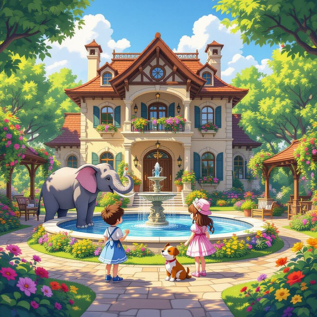 Luxurious Home and Garden in Anime-Inspired 3D Rendering