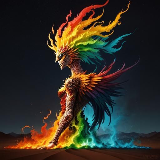 Phoenix in Desert Concept Art Inspired by Murakami