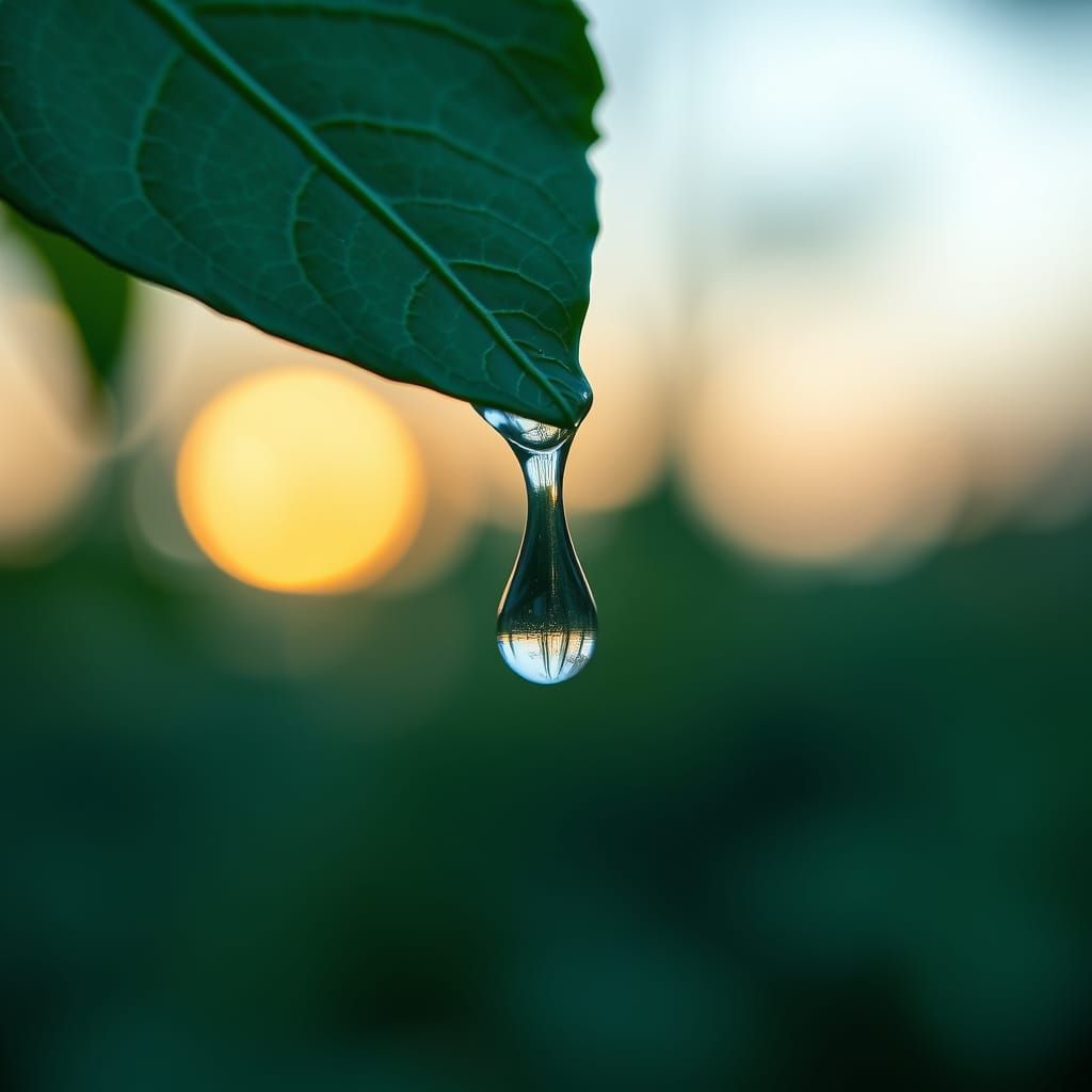 A Nightingale Droplet Falls from Morning Leaf