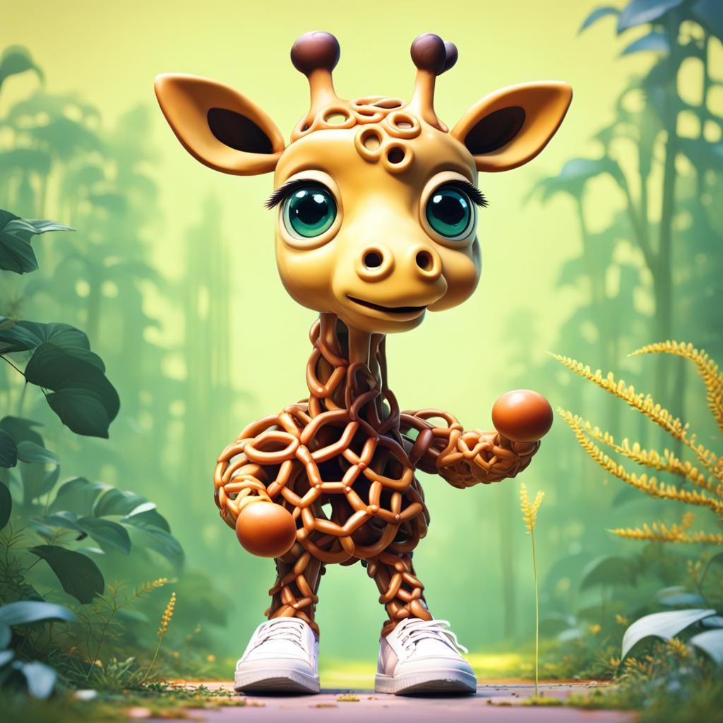 pretzel baby giraffe in a botanical garden