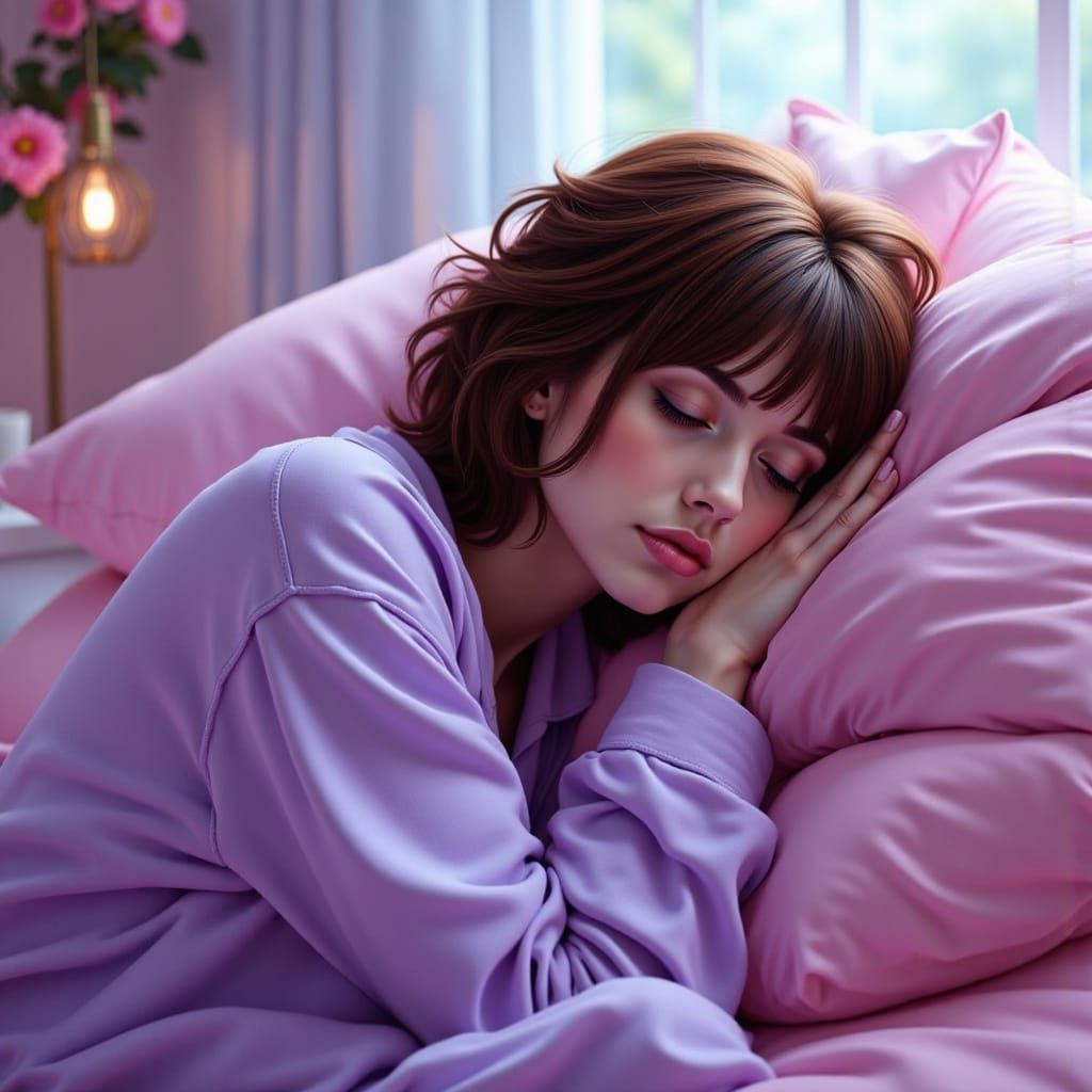 Realistic Woman Sleeping Peacefully in Soft Pajamas