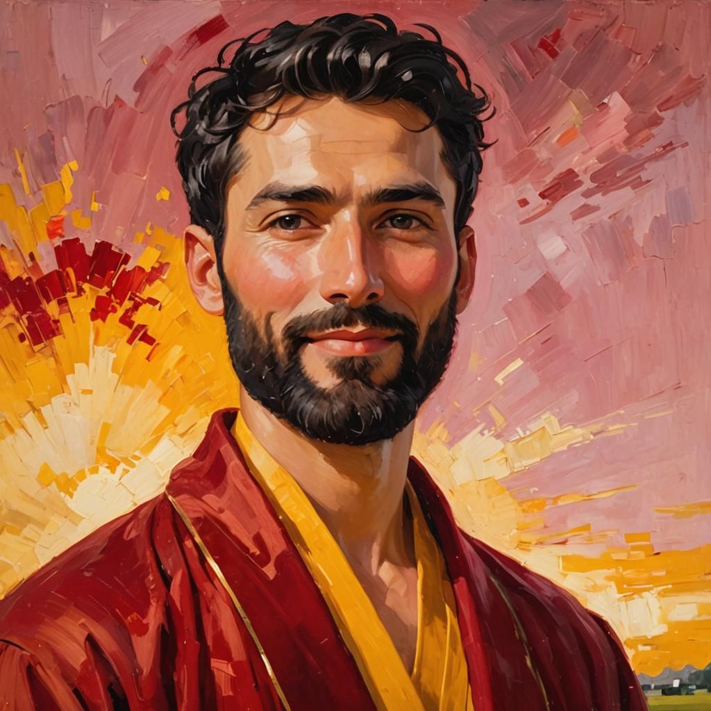 Radiant Bearded Man in Neo-Impressionist Impasto Painting