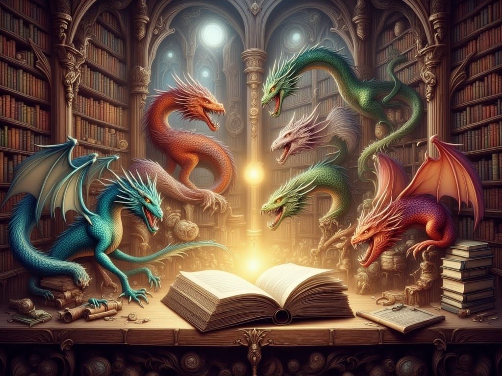Dragons Emerge from Ancient Library Book