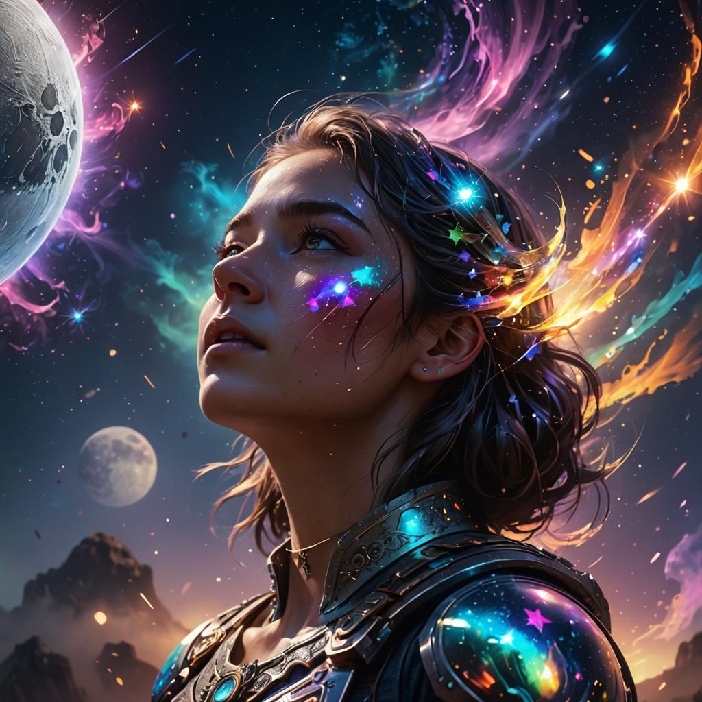 Iridescent Moon with Lens Flares and Fog