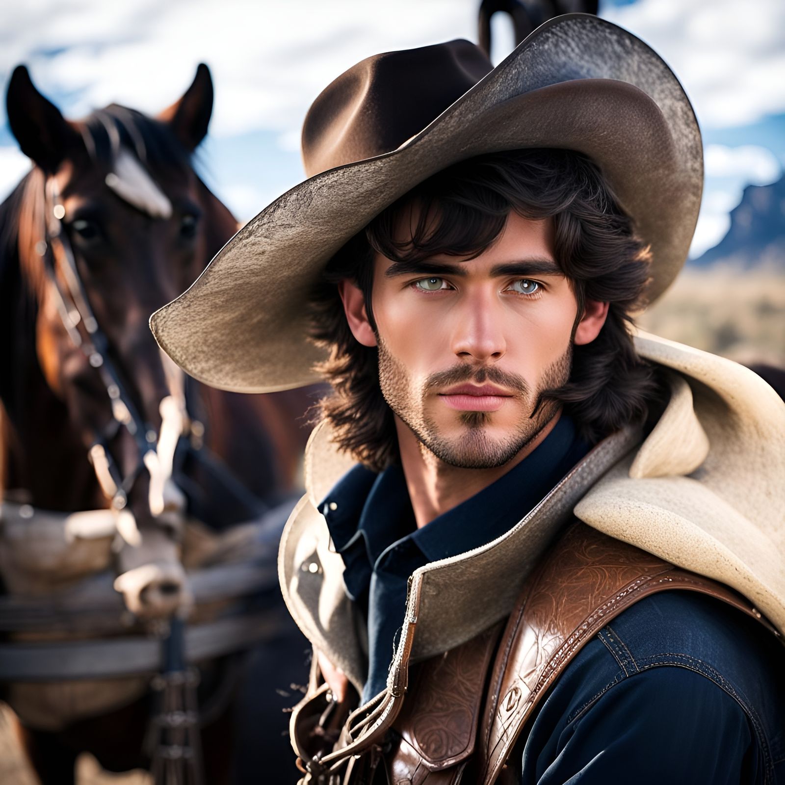 Young Cowboy in Western Landscape
