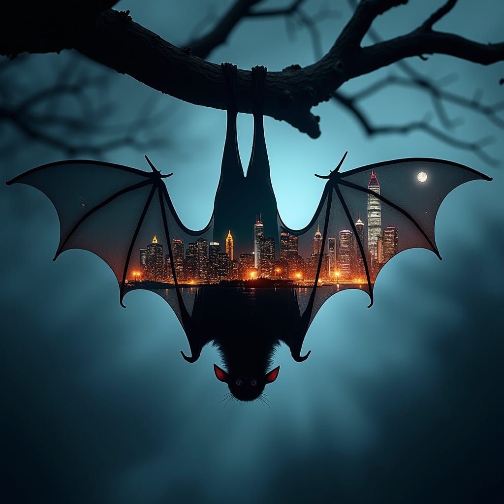 Urban Bat Embracing the Night City