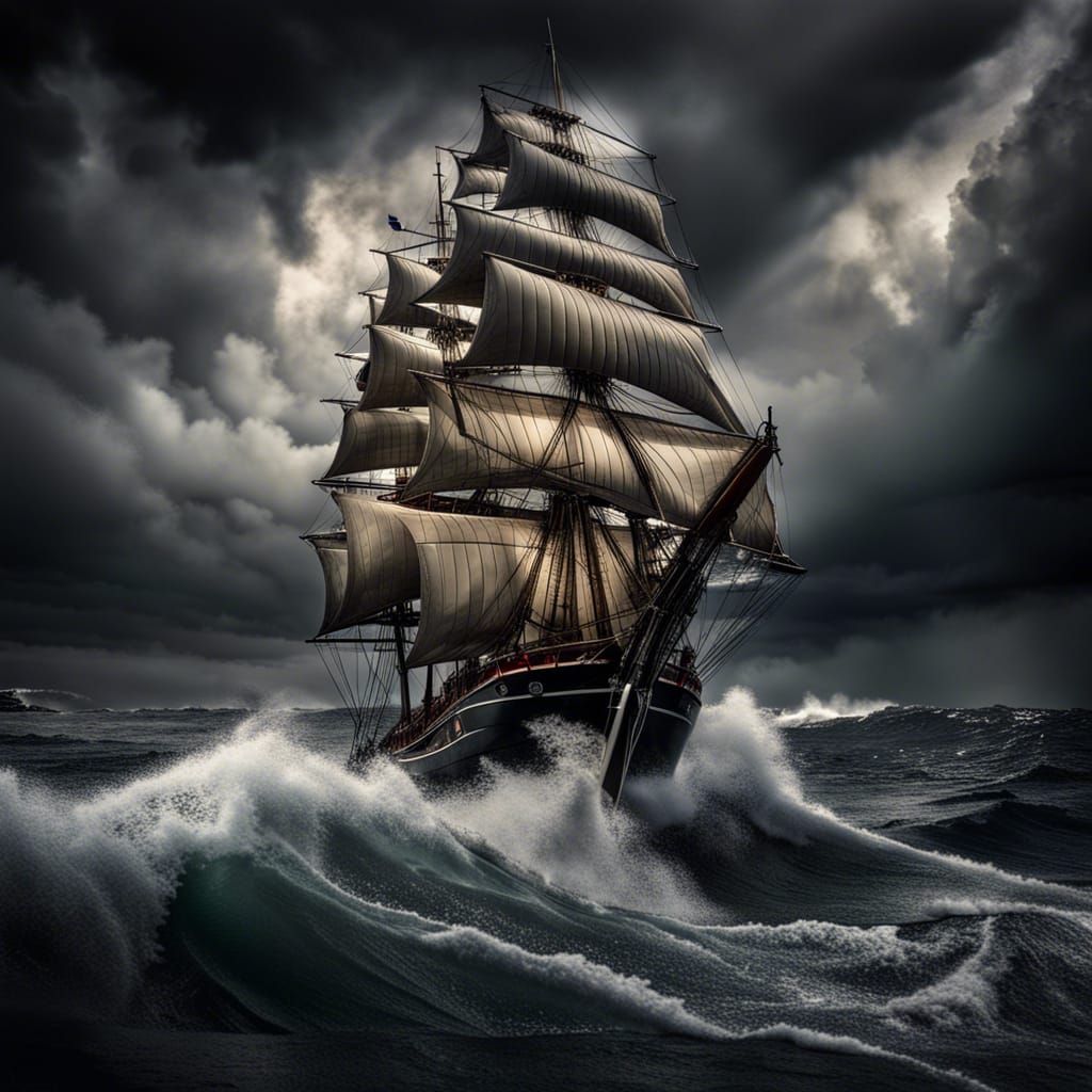 Sailboat in Storm: Hyperrealistic Cinematic Image